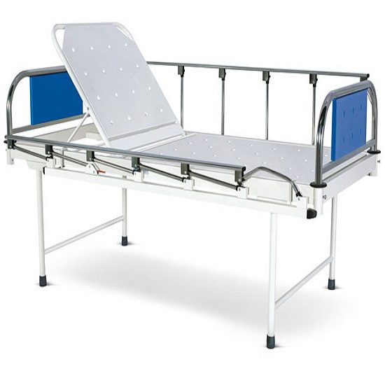 Medimek Hospital Bed With Backrest Adjustment SS Head And Foot Boards With Colored Metal Panels And Collapsible Railings Mi-7002 CX